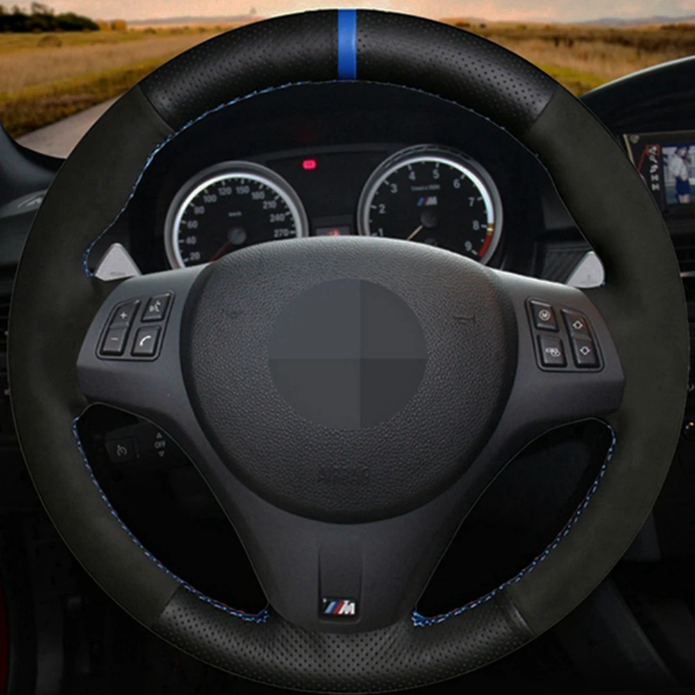 

Car Steering Wheel Cover DIY Soft Black Genuine Leather Black Suede For BMW M Sport M3 E90 E91 E92 E93 E87 E81 E82 E88
