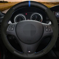 car steering wheel cover diy soft black genuine leather black suede for bmw m sport m3 e90 e91 e92 e93 e87 e81 e82 e88