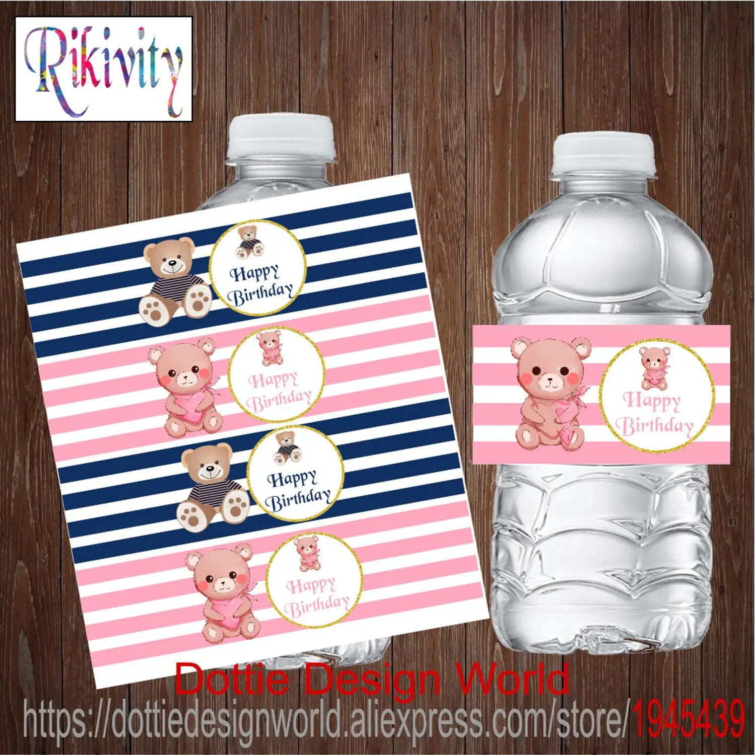 Rikivity 20 шт Персонализированные медведь бутылка для воды Вино Шампанское этикетки