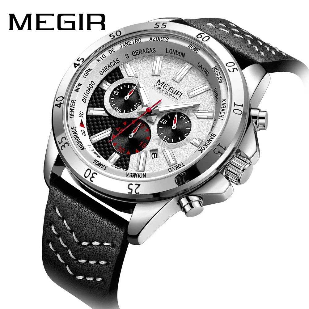 Часы MEGIR Мужские кварцевые в стиле милитари брендовые Роскошные спортивные с