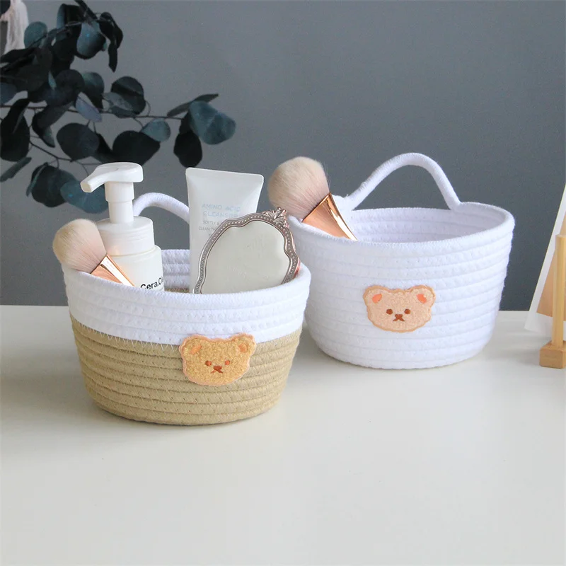 

Cute Bear Cotton Rope Woven Storage Basket Kids Toys Clothes Laundry Baskets Desktop Organizer Box Sundries Cosmetic Containers