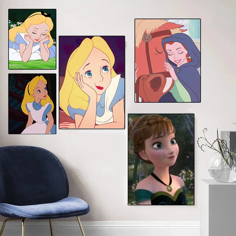 Disney Принцесса Алиса Холст Картина мультфильм милые девушки принты и плакаты