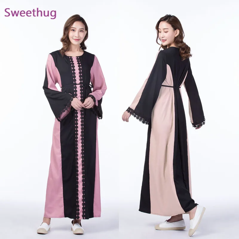 2021 Dubai Abaya Muslim Dress Brand Fashion Muslim Lace Dress Solid Plus Size Robe Knitting  Abaya Dresses With blet