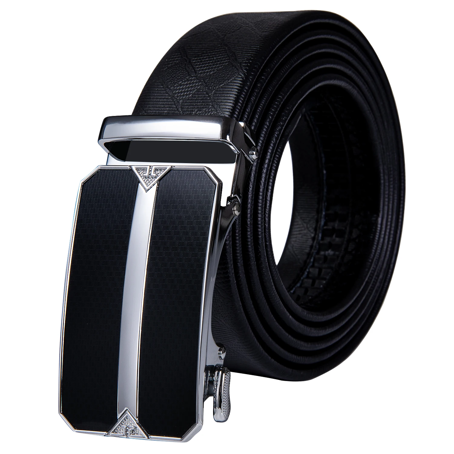 Мужской ремень из коровьей кожи Hi-Tie черный дизайнерский с автоматической