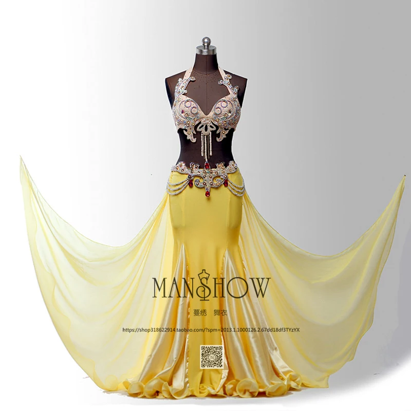 

Women Luxury Belly Dancing Costume 2 Piece/Suit Bra&Skirt 2018 New Arrival Belly Dance Performance Clothing Oriental Costume set