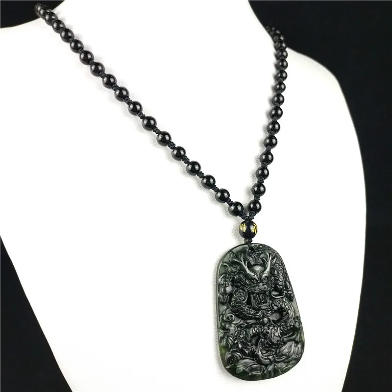 Сертифицированный натуральный черный зеленый резной Нефритовый камень Дракон