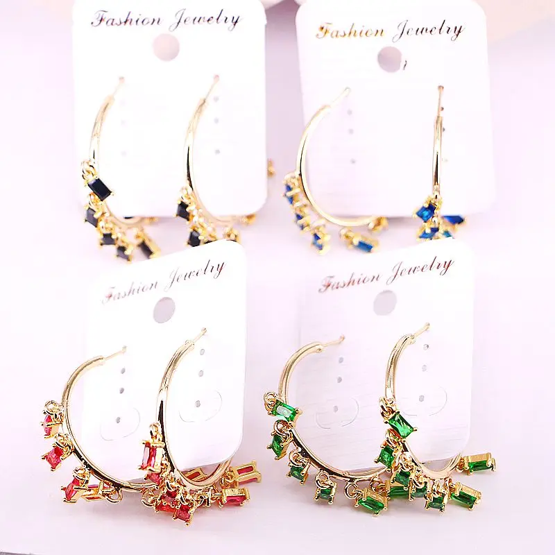 

5Pair Fashion Earrings for Female Bright Circle Gold Electroplated Cubic Zirconia Pave Earrings
