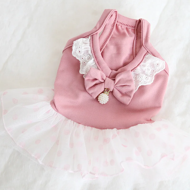 Розовое Кружевное платье для собак и кошек товары домашних животных летняя