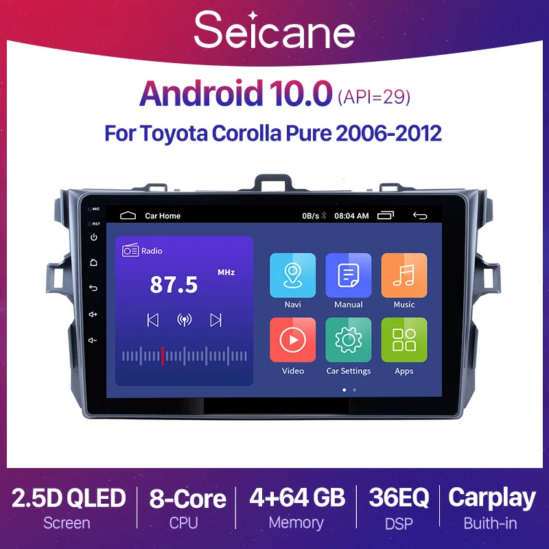 Автомагнитола Seicane 2 + 32 ГБ Android 10 0 для Toyota Corolla E140 E150 2006 2013 GPS навигация