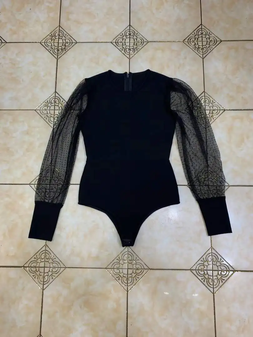 2020 New Arrival Women swimwear black sexy O-neck long sleeve Bodysuits Bandage swim suit Knitted biquini wholesale