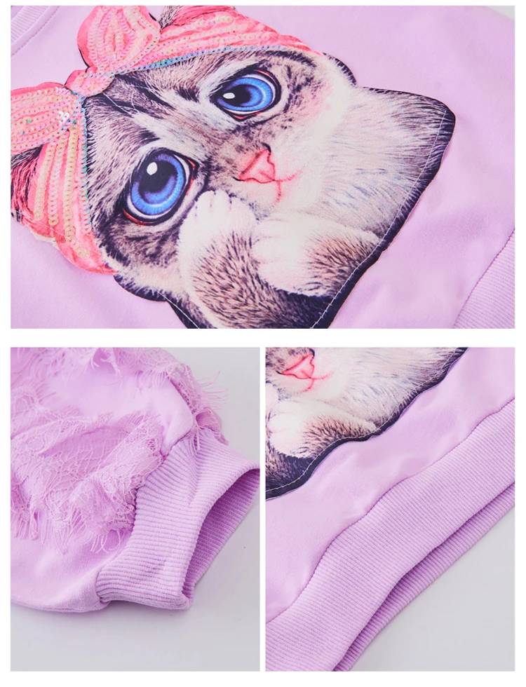 Спортивный костюм для девочек пуловер из 2020 хлопка с круглым вырезом спортивные