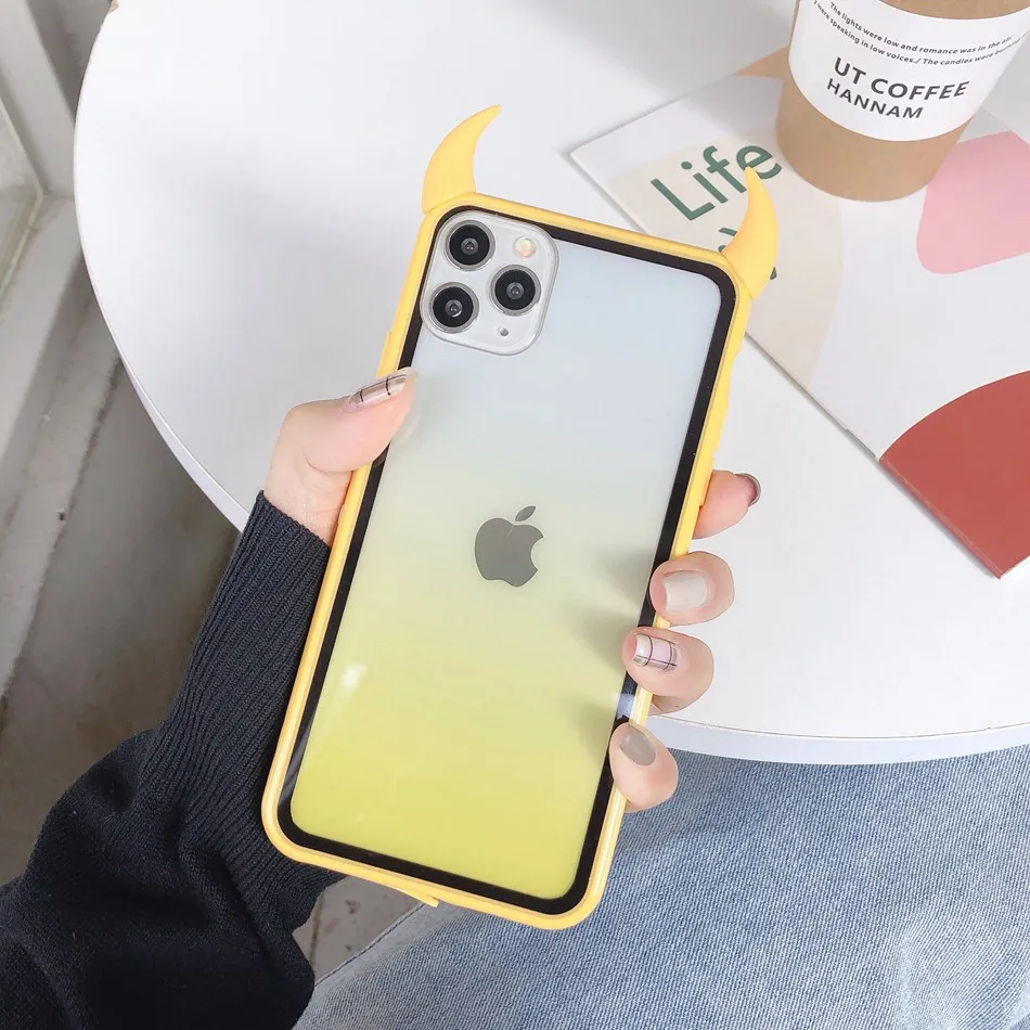yellow Чехол для iPhone 11 Pro Max, чехол для iPhone XR XS Max, милый 3D чехол с рогом дьявола для iPhone 7, 6s, 8 Plus, зеркальный карамельный чехол для телефона - Цвет: yellow