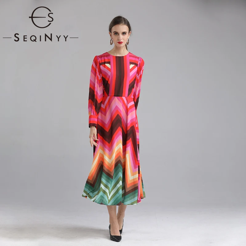 

Женское пляжное платье-миди SEQINYY, элегантное дизайнерское платье С Разноцветными полосками, лето-весна 2020