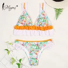 Сексуальное цветочное бикини Miyouj, купальник с вырезами, полосатый купальник с перекрестными лентами, бикини, женский купальный костюм 2019, Женский комплект бикини