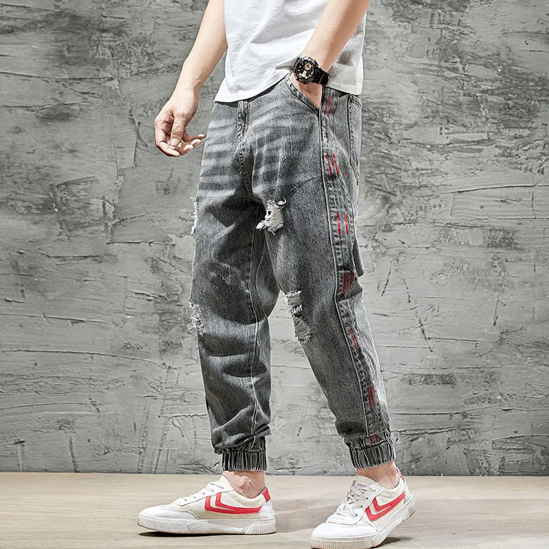 

Spodnie Meskie Jeans Man 2020 Korean Hommes Jeans Kpop Clothes Grey Loose Retro Baggy Jeans Slim Fit Harem Pants Men Streetwear