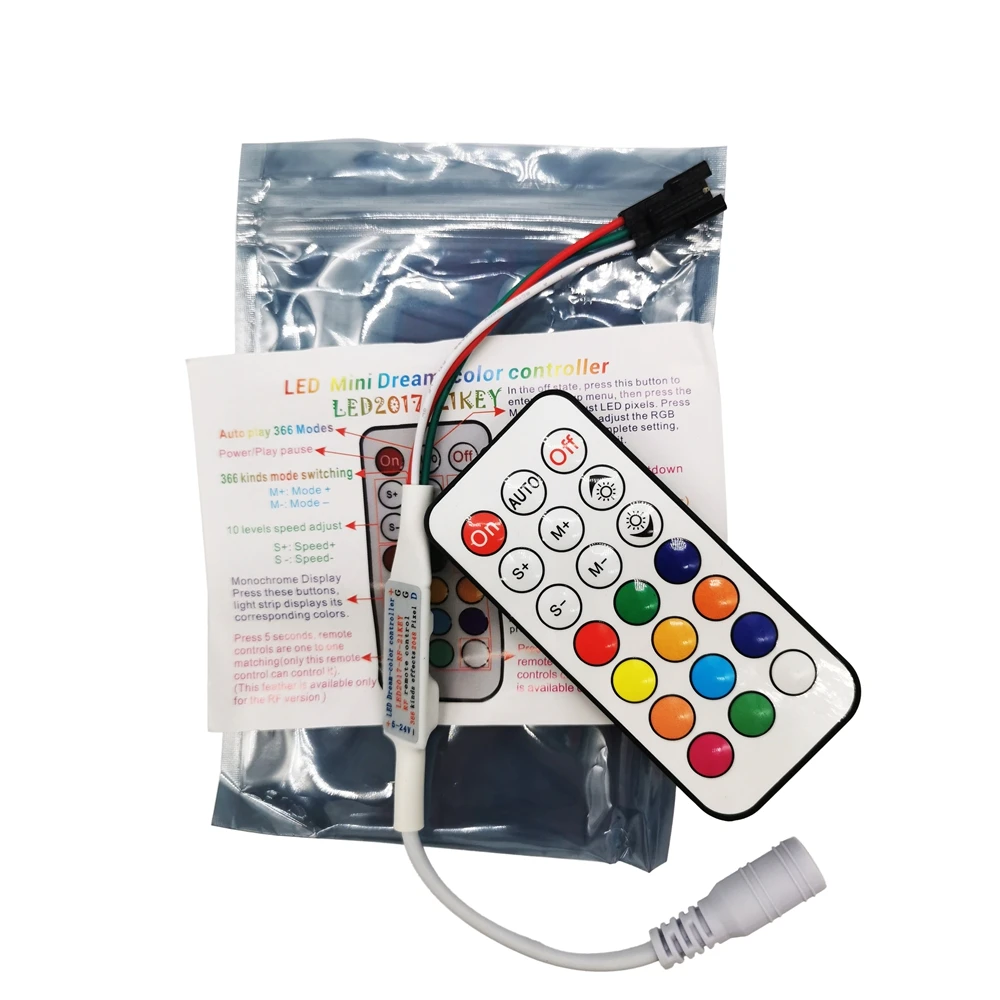 

21Keys RF Led Controller Mini Pixel Dimmer 3pin For WS2812B WS2811 WS2812 Led Pixel Strip Light RF Module Connector5-24V