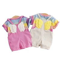 fashion baby girl clothes toddler color striped t shirt bib shorts 2pcsset kid garment infant costume children casual tracksuit