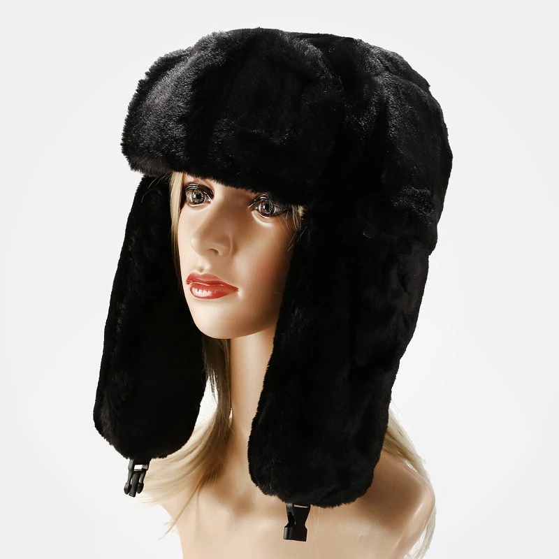 

NEW Warm Faux Rabbit Fur Hats Women Winter Bomber Hat With Ear Flap Ski Cap Men Pilot Trapper Trooper Hat Outdoor Bomber Muts