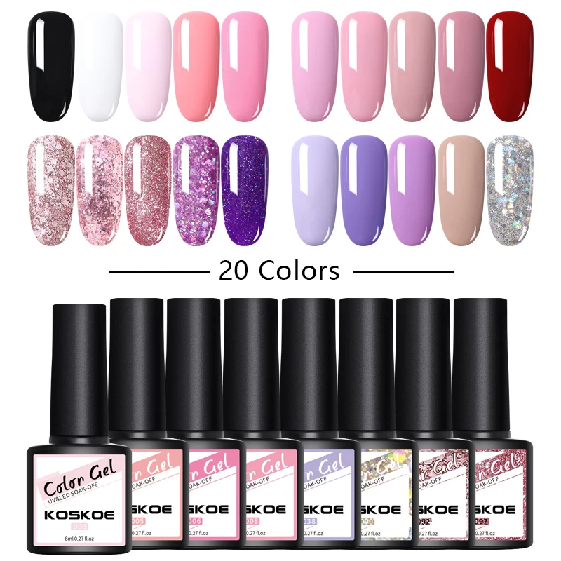 Набор полуперманентных гель лаков KOSKOE 20/10 шт. зеркальный лак отмачиваемый УФ