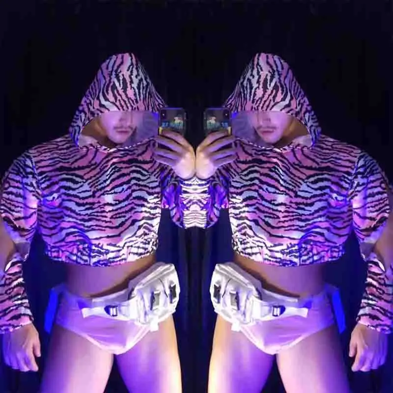 

Men Sexy Satge Set Pink Leopard Clothing Suit DS DJ Costumes Jazz Stage Wear Nightclub Rave Outfits Festival Clothing XS1524