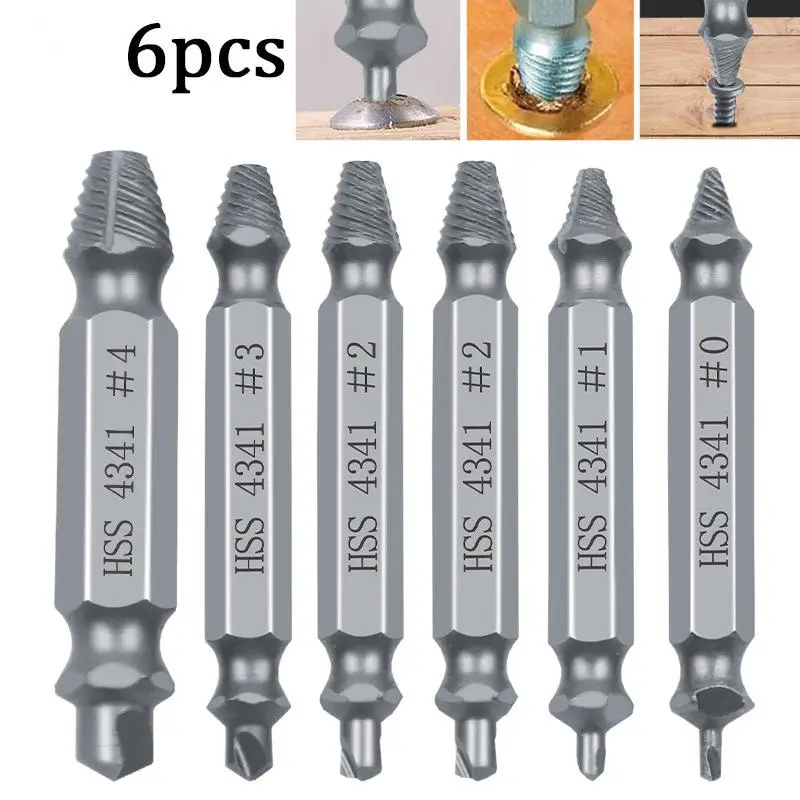 

6pcs Material Damaged Screw Extractor Drill Bits Guide Set Broken Speed Out Easy Out Bolt Stud Stripped Screw Remover Tool