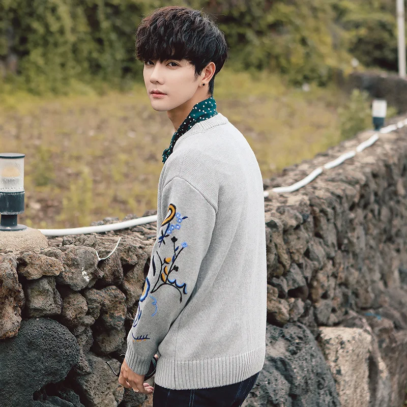 Новинка 2019 осенне зимний брендовый мужской свитер с вышивкой мужские вязаные
