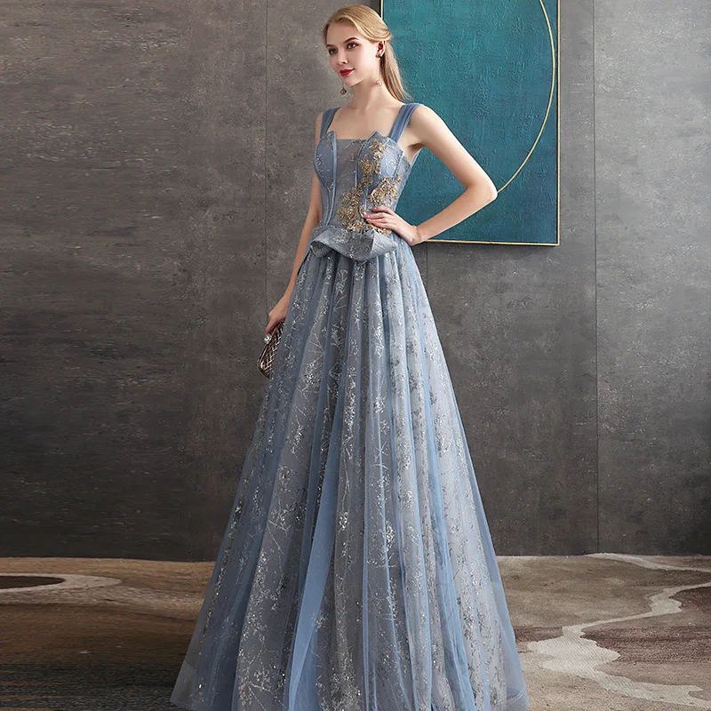 

New Banquet Elegant Evening Dress Fashion Off Shouder Sequins Appliques Floor-length Long Prom Formal Cheongsam Robe De Soiree