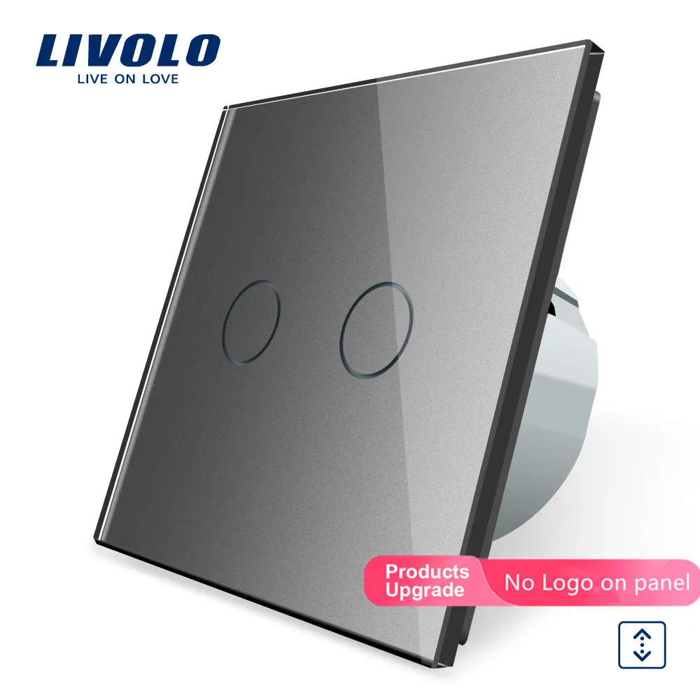 

Livolo Luxury Grey Crystal Glass Panel Wall Switch, EU Standard Touch Control House Home Curtains Switch VL-C702W-15