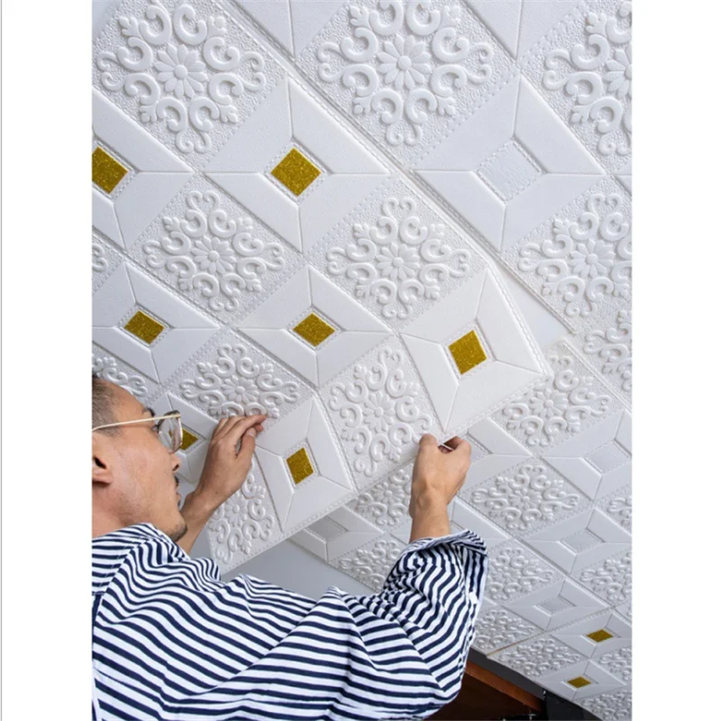 

3d Stereo Wall Stickers Self-adhesive Ceiling Decoration Sticker Roof Panels Foam Wallpaper Living Room Bedroom House Home