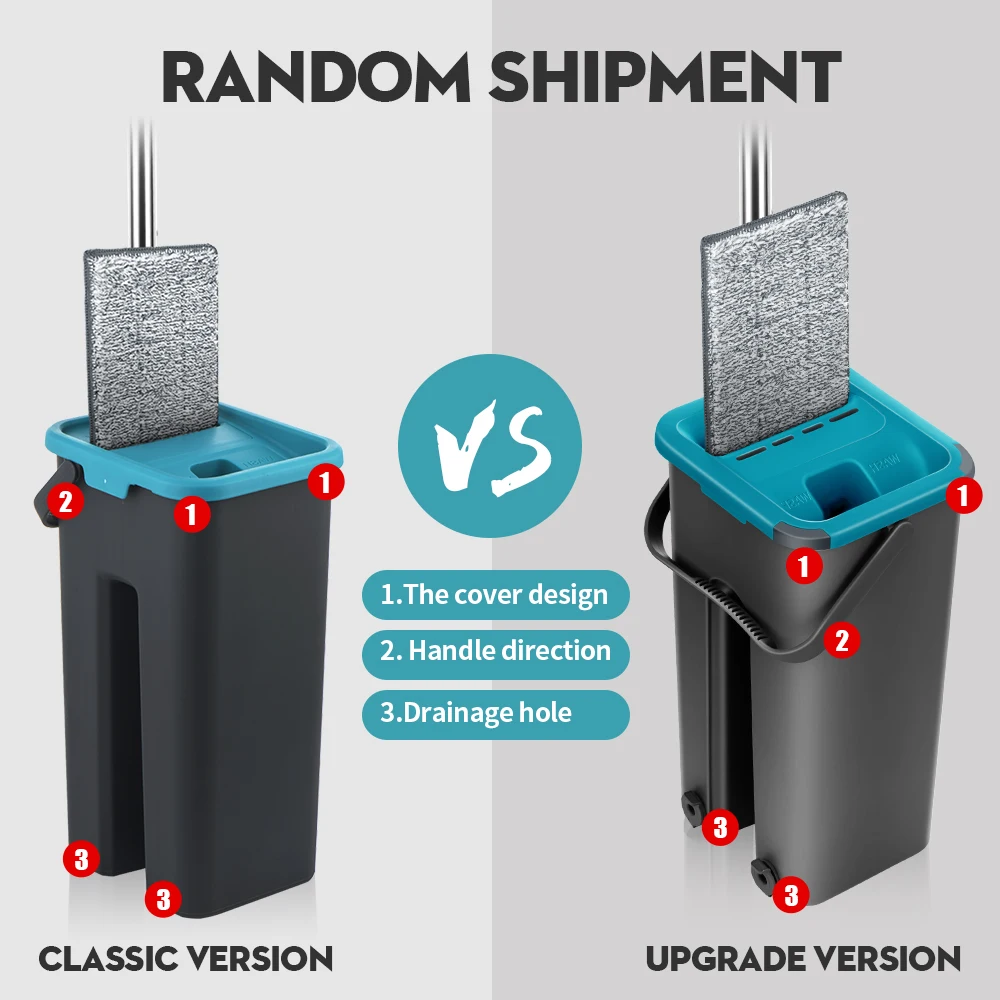 Плоская система швабры с ведром отделяет грязную и чистую воду моющиеся