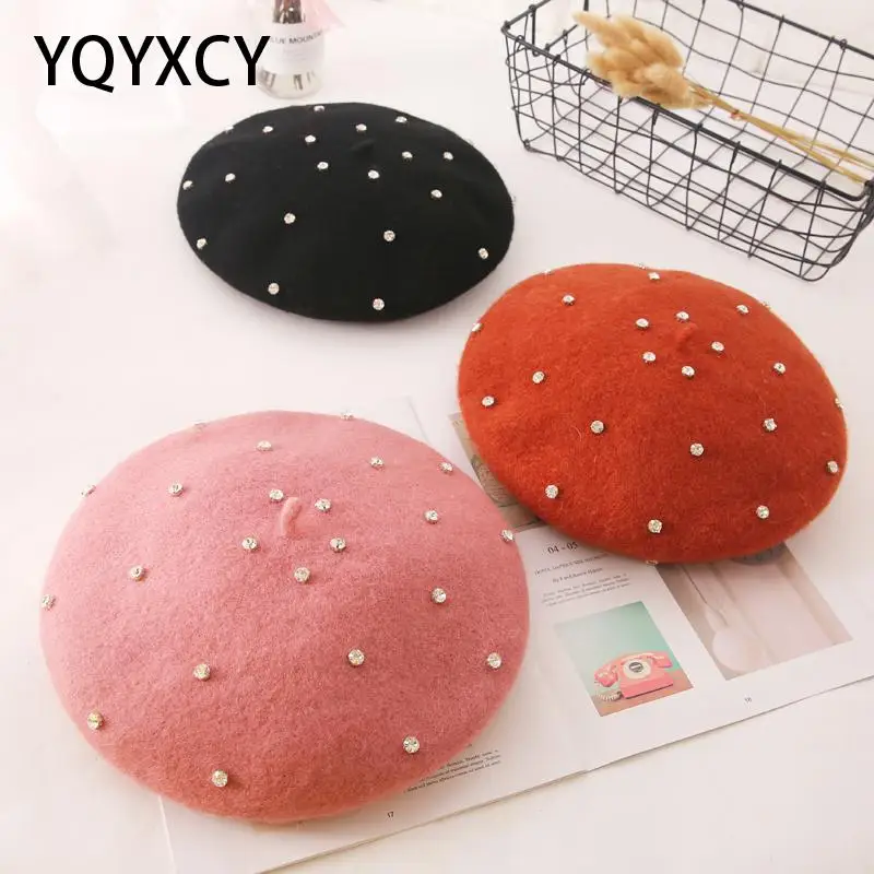 

Beret Women Autumn Winter Korean Style Rhinestone Vintage Octagonal Pumpkin Hat Painter Cap Womens Hats Gorras Vintage Bonnet