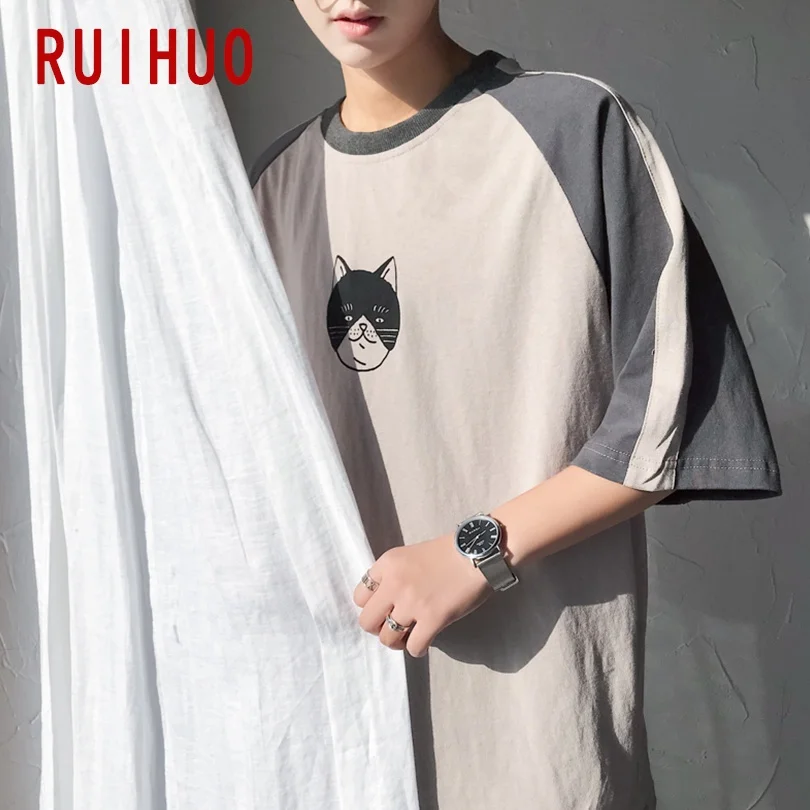 

RUIHUO 2020 New Summer Cotton Short Sleeve T Shirt Men Tshirt Harajuku Casual Tops Fashion Male Funny T-Shirt Men Clothing M-5XL