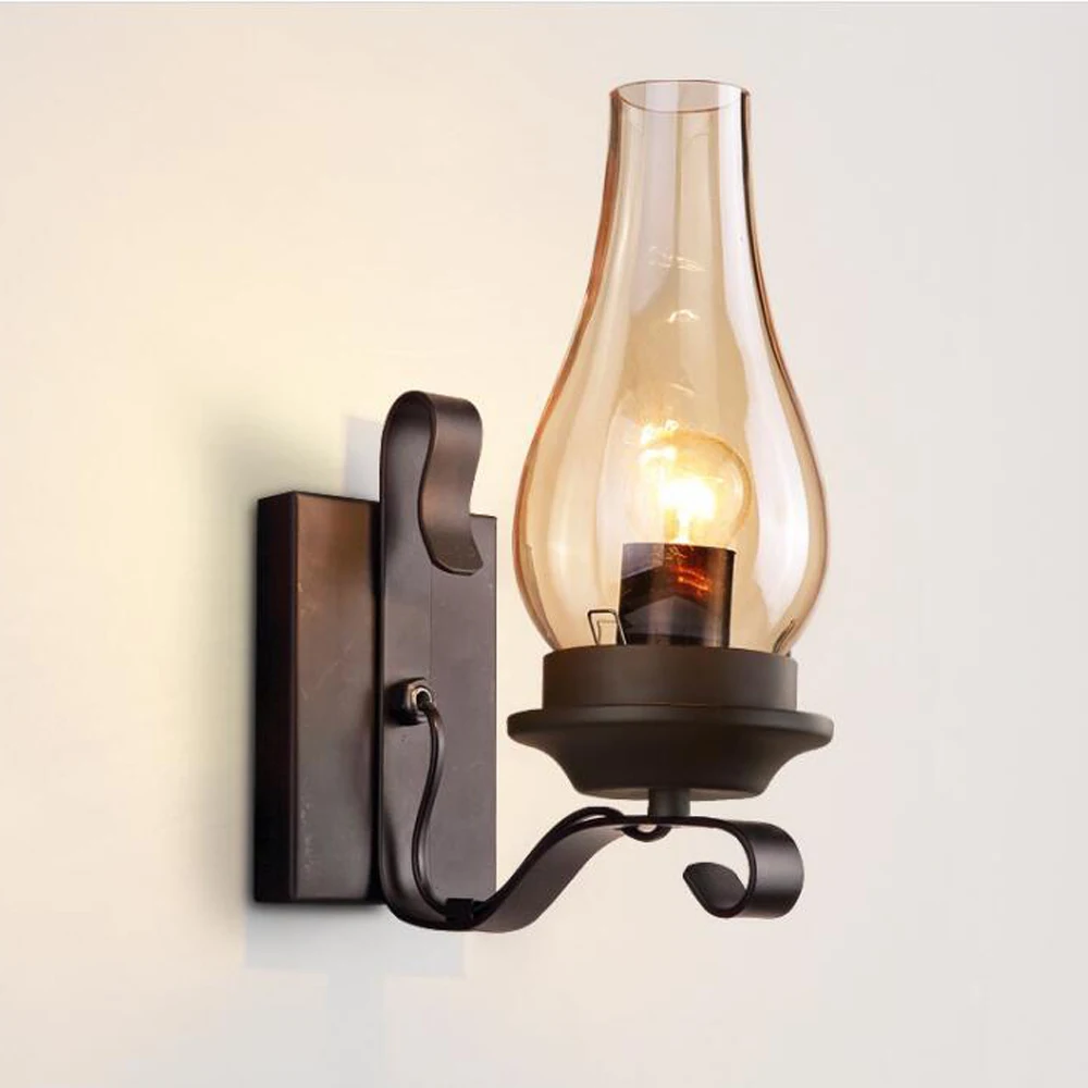 

American Iron Art Kerosene glass LampShade Vintage Wall Lamps,Loft Style Retro Edison Wall lights Stair Light Lighting Fixtures