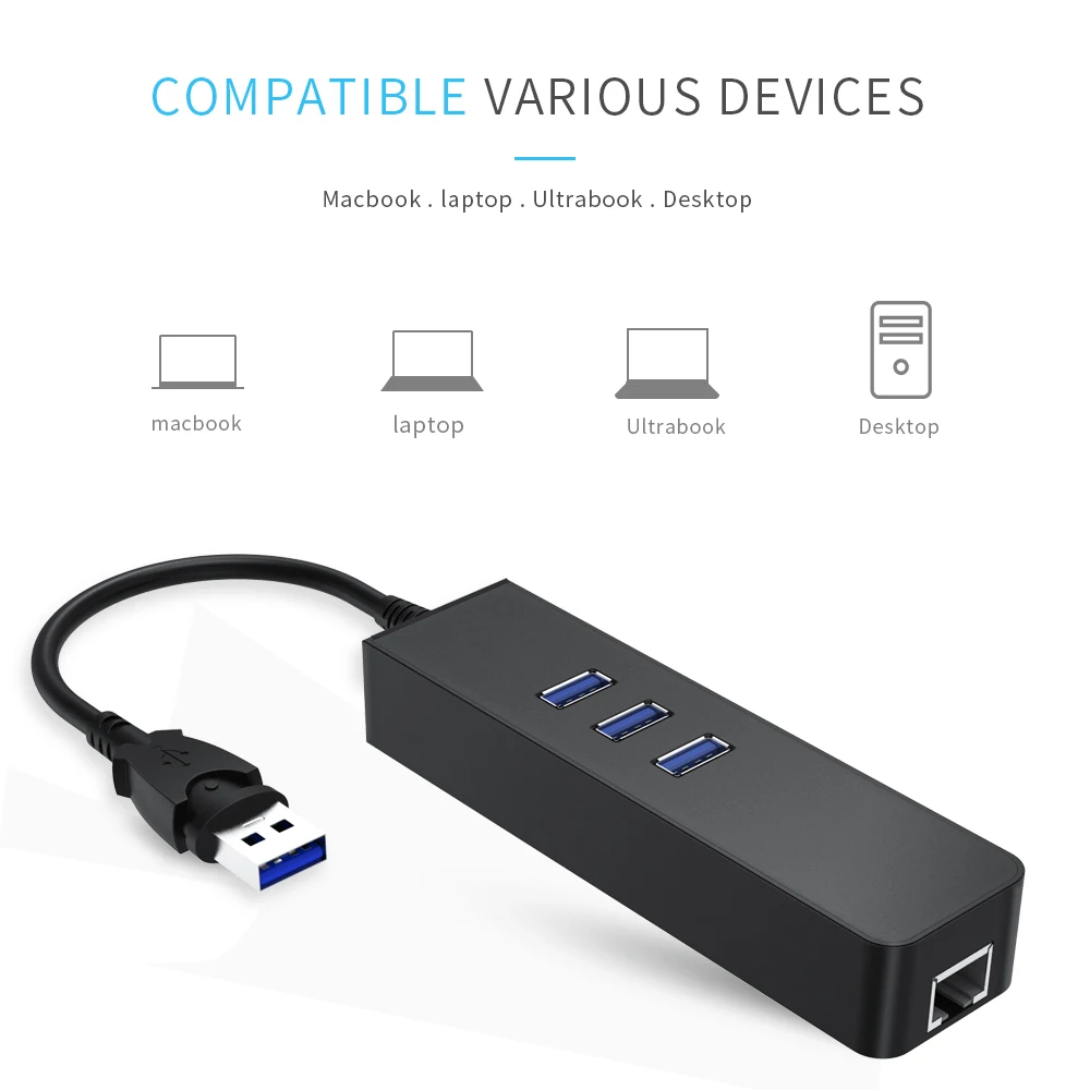 Адаптер Ethernet с 3 портами USB 0 100/1000 Мбит/с на RJ45| |