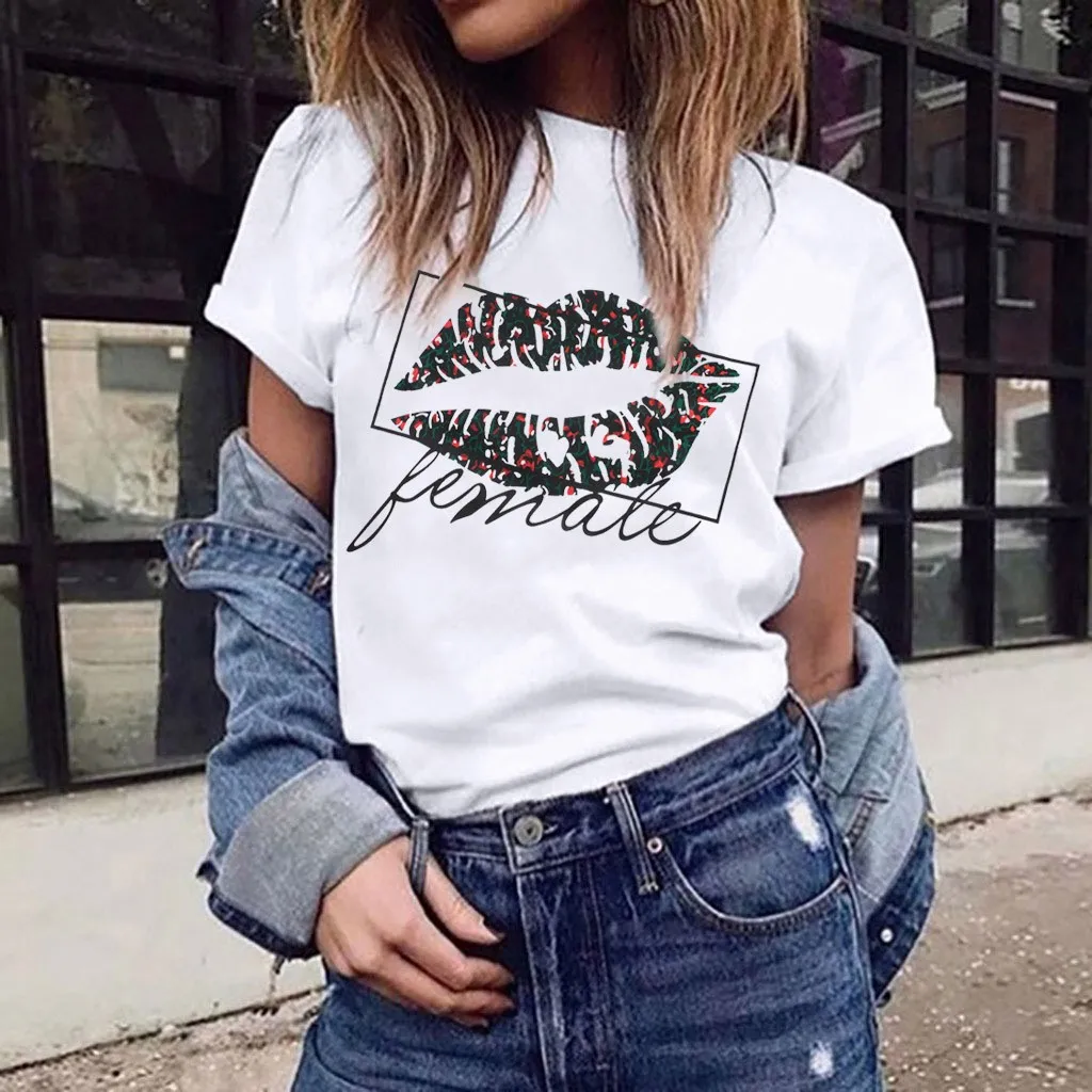 Женская футболка с короткими рукавами белая Повседневная цветочным принтом и