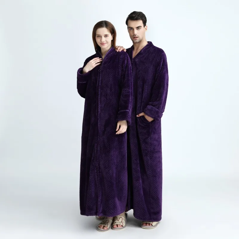

Autumn And Winter Men Long Robe High Quality Flannel Zipper Pineapple-Shaped Bathrobe Couple Coral Velvet Pajamas Хала пижама