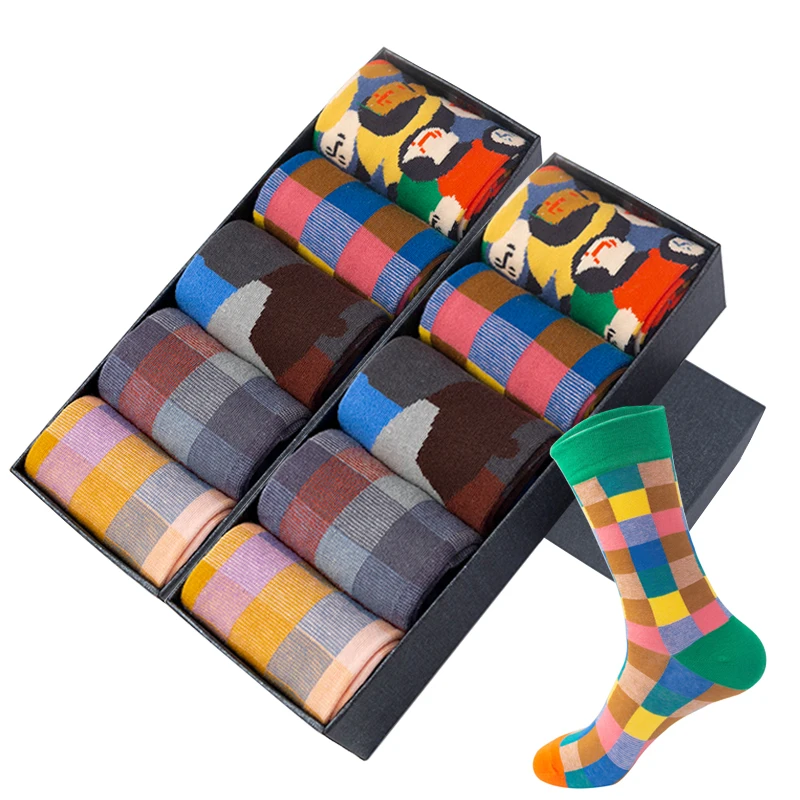 2020 Фирменная Новинка Хлопок Мужчины носки модный дизайн плед красочные Happy