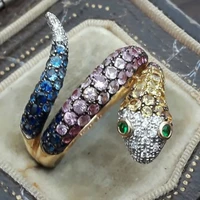 exaggerated vintage gold color animal snake ring for women men punk bling cz stone exquisite stackable snake shape ring