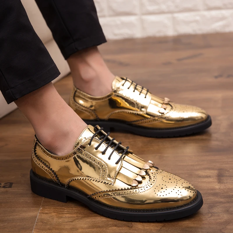 

plus size men's luxury fashion party nightclub dresses patent leather shoes brogues oxford shoe tassels sneakers zapatos hombre