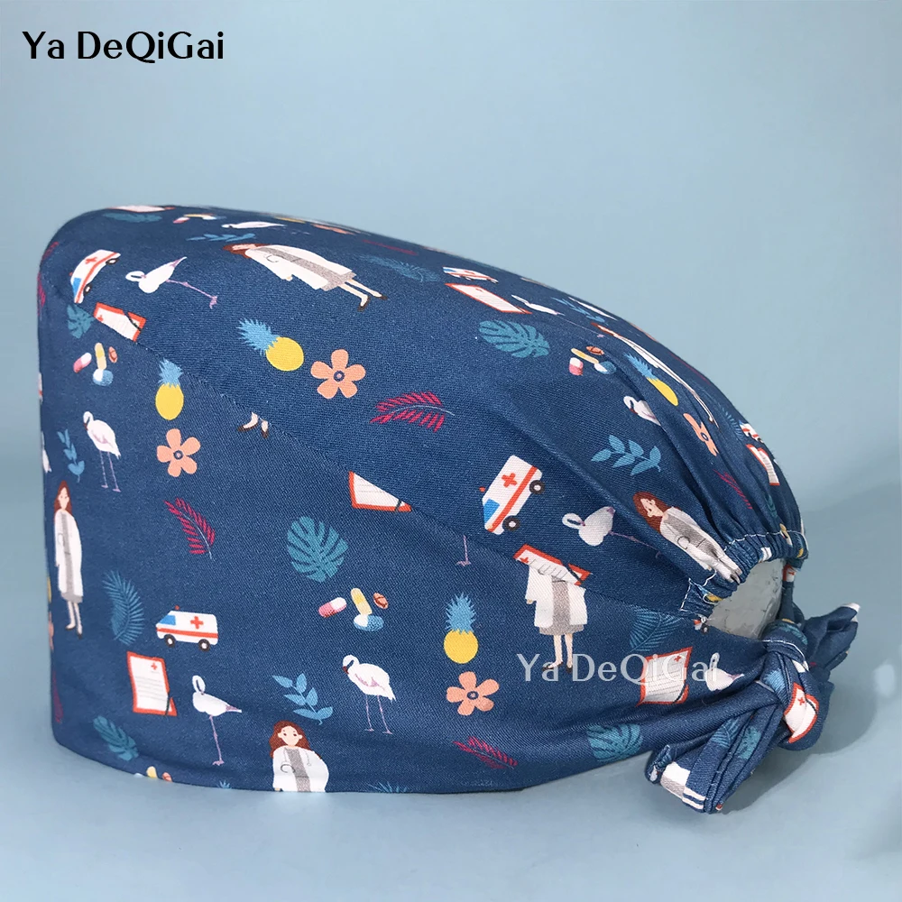 

new Fashion pure cotton unisex high quality nursing cap multicolor printing pet clinic scrub hat hospital nursing hat wholesale