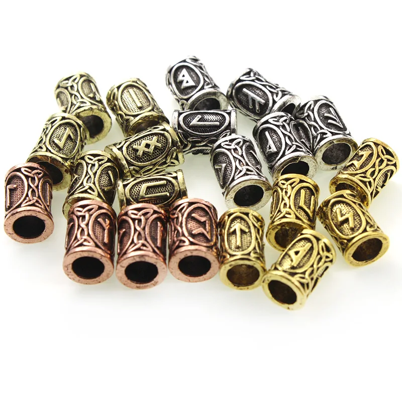 Viking Runes Beads For Jewelry Making Hair Beard Crafts Jewlery Diy Metal Spacer Large Hole Bead Accessories Fit Charm Bracelet