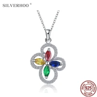 silverhoo sterling silver 925 necklace for women trendy sparkling cubic zirconia flower pendant necklaces anniversary jewelry