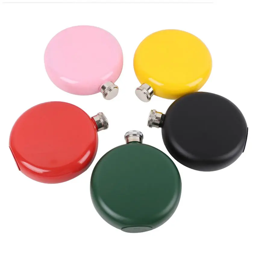 

Colorful Round hip flask portable 304stainless steel hip flask travel whiskey alcohol liquor bottle flagon for Whisky Bottle