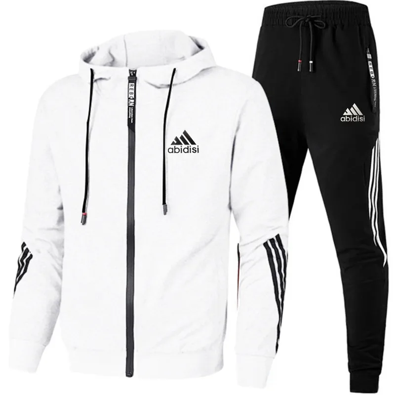

2020 Casual Tracksuit Men Sets Hoodies And Pants Two Piece Sets Zipper Hooded Sweatshirt Outfit Sportswear Male Suit Clothing