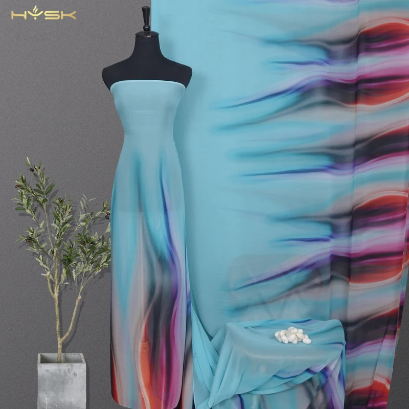 

HYSK 100% natural silk georgette fabric ombre abstract custom digital floral print 140cm silk manufacturers by yard stock R2419