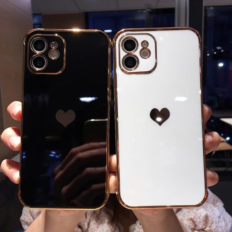 

Lovebay Electroplated Side Plating Cute Love Heart Glossy Phone Case For iPhone 11 12 Pro Max Mini Max X XR XS 7 8 Plus SE 2020