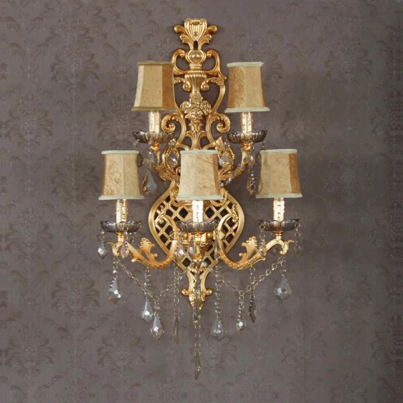 Большой 5 огней современный золотой Настенный Бра с тканевым абажуром большой
