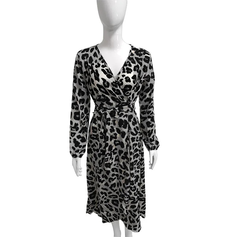 Женское платье с леопардовым принтом v-образным вырезом и высокой талией на