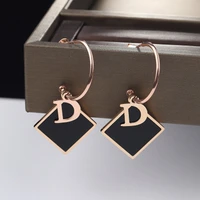 fashion temperament circle earrings titanium steel ladies personal gifts cute atmosphere letters black exaggerated earrings