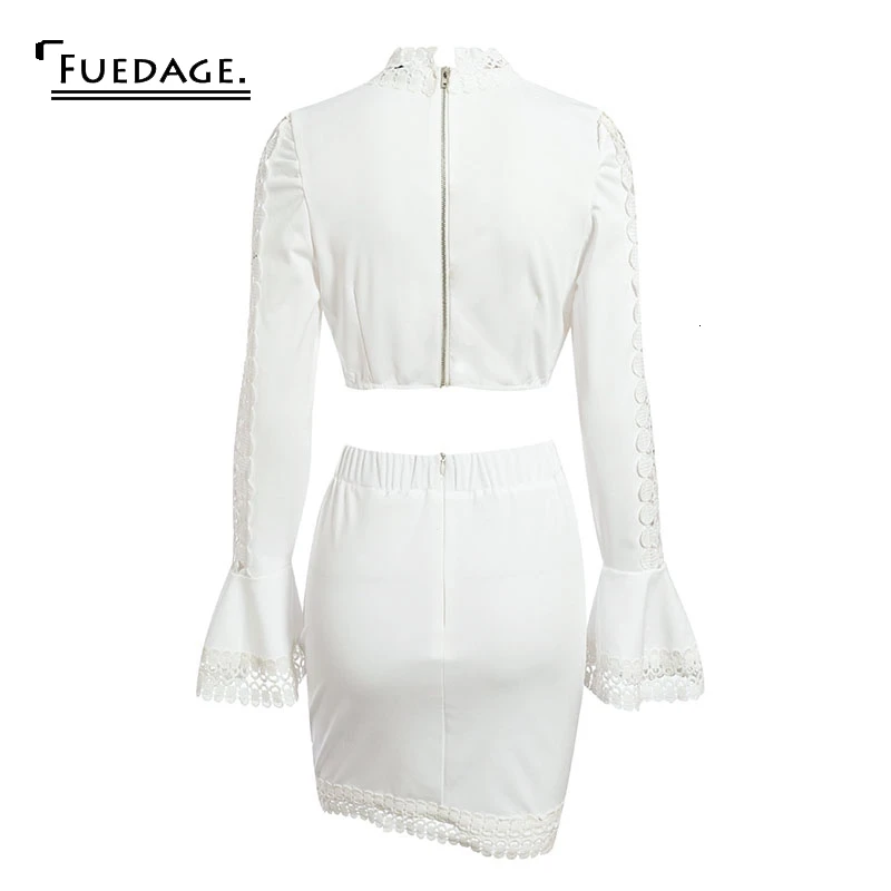 Fuedage/осенний сексуальный женский комплект из двух предметов кружевное платье в
